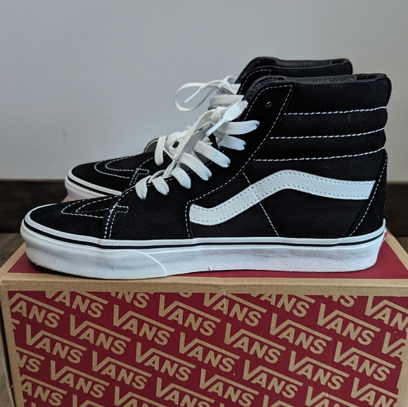 Black and White Sk8-Hi Vans Shoes - Picture 7 of 12
